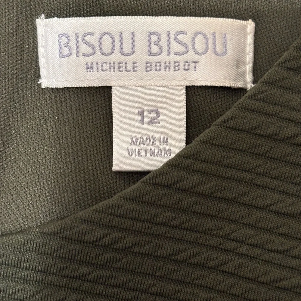 Bisou Bisou Green Ribbed Sleeveless Sheath Dress Lace Up Grommet Detail Sz 12 - Picture 3 of 12